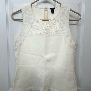 J. Crew white structured mixed Lace shell sleeveless Blouse top